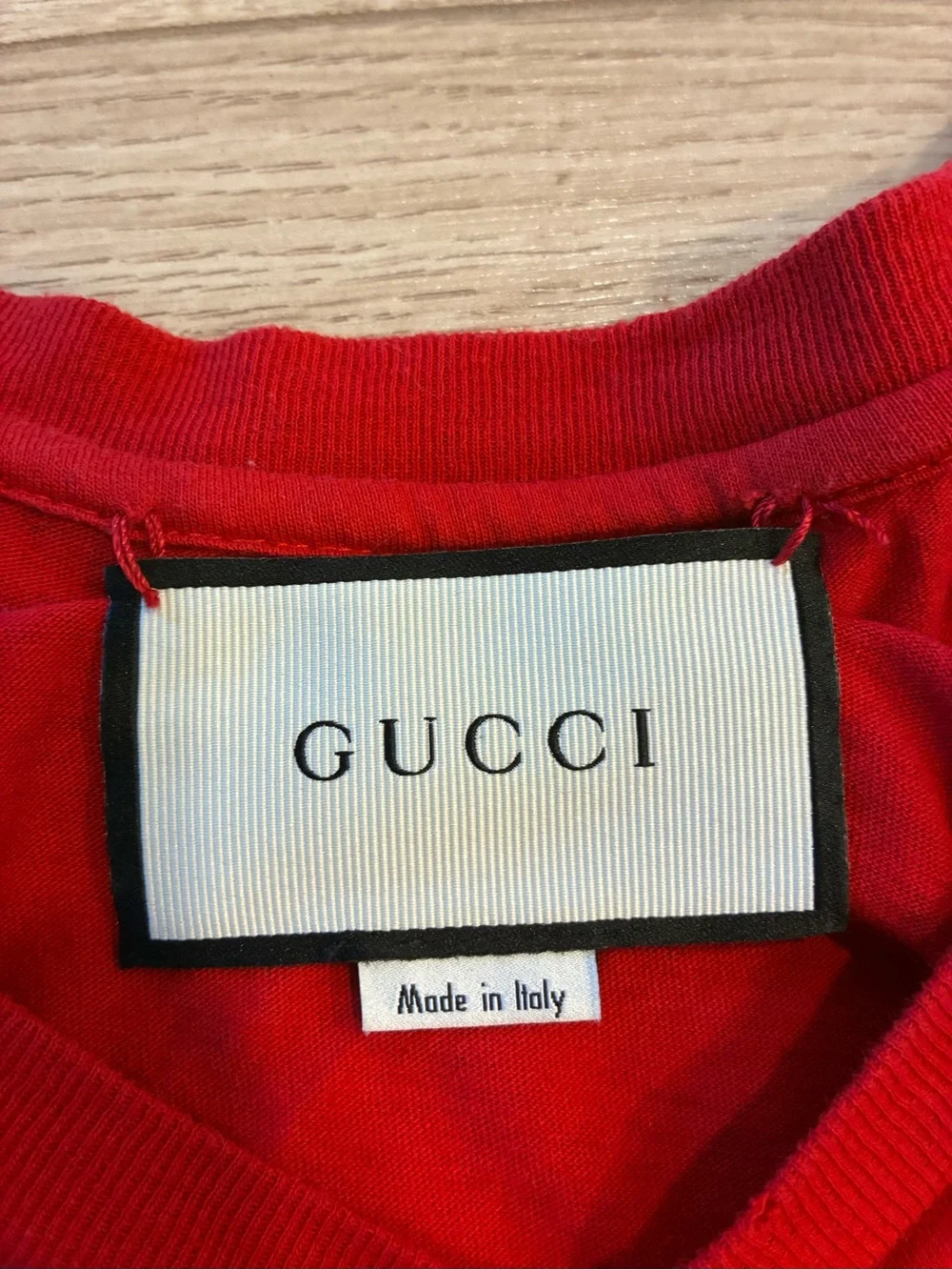 Gucci Men’s Red Printed Jersey Crew Neck Modern Future T-shirt Distressed Size S